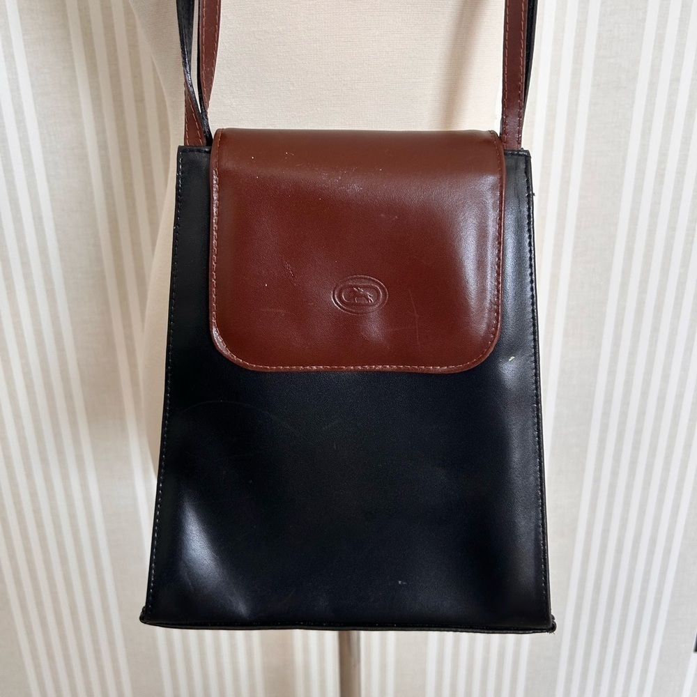 Vintage Jay Herbert Brown Black Leather Crossbody Bag Handmade in Florence Italy
